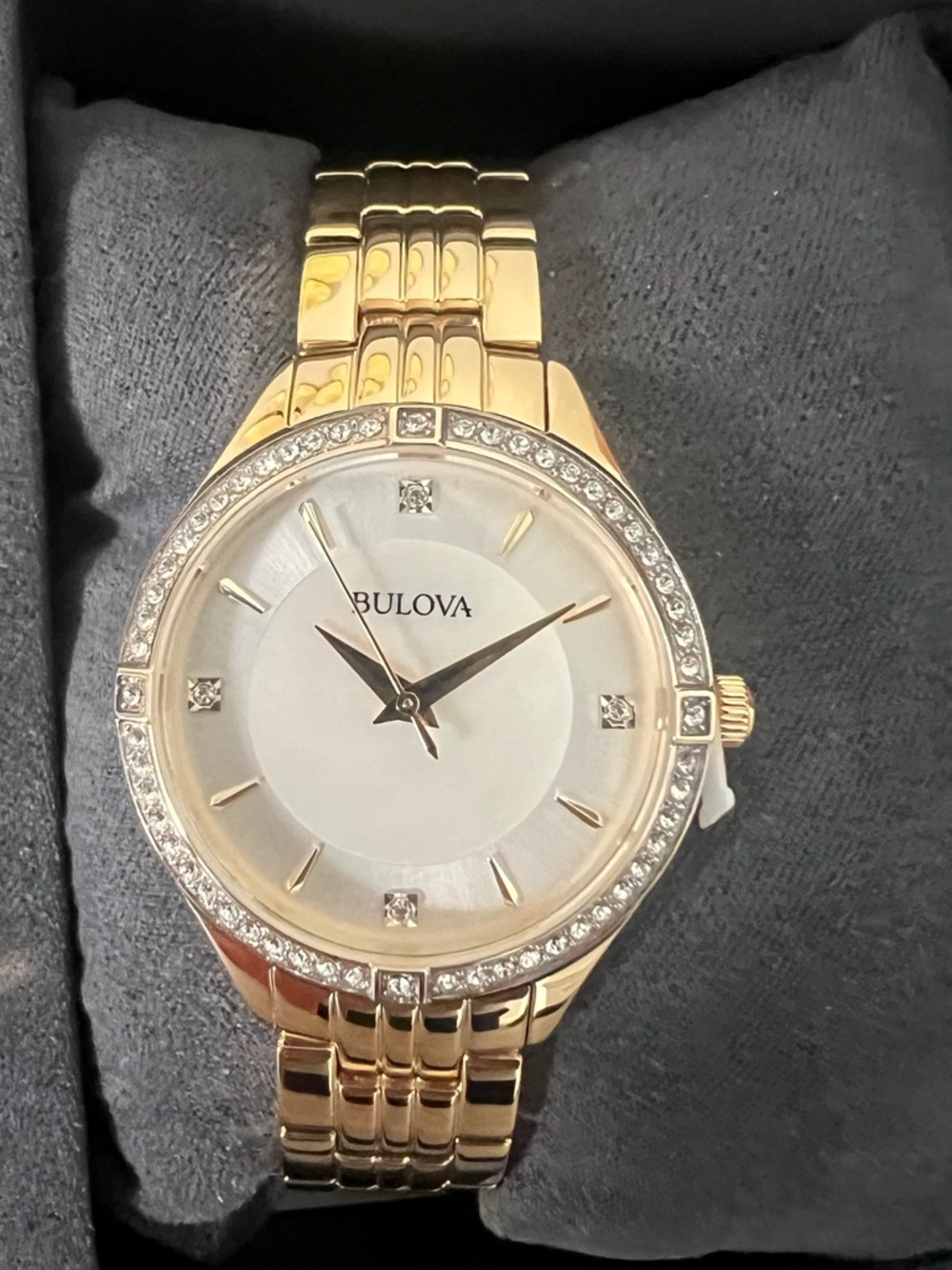 Bulova Gold Tone Women's Crystal Bezel Bracelet Watch